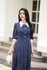 Đầm chấm bi xanh than