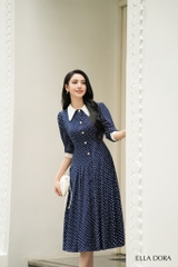 Đầm chấm bi xanh than