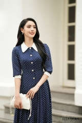 Đầm chấm bi xanh than