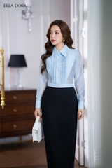 Sơ mi tơ xanh li ngực