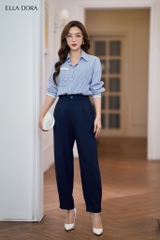 Sơ mi kẻ phối thô trắng