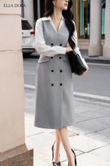 Đầm ghi xám phối cổ sơ mi