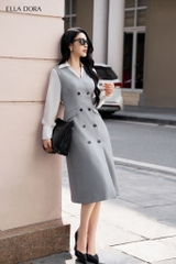 Đầm ghi xám phối cổ sơ mi