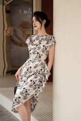 Đầm lụa lệch gấu