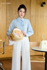 Áo sơ mi bèo nẹp xanh