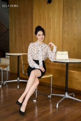 Sơ mi be hoạ tiết nơ