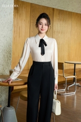 Sơ mi cổ đức nơ đen