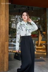 Sơ mi lụa hoa dáng thoải mái