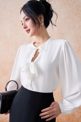 SM157LA - Sơ mi cổ tròn 2 nơ ngực