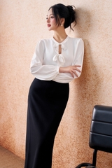 SM157LA - Sơ mi cổ tròn 2 nơ ngực