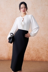 SM157LA - Sơ mi cổ tròn 2 nơ ngực