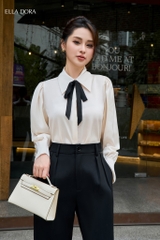 Sơ mi cổ đức nơ đen