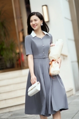 Đầm ghi cổ phối trắng