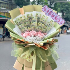 Hoa Tiền 20 Tờ Tiền 100K Dáng Đứng Tone Xanh Sang Trọng
