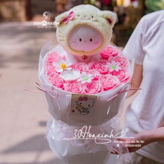 Gấu Bông Ôm Hoa Sáp Tone Màu Hồng