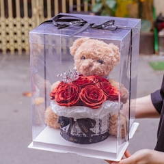Gấu Bông Teddy Ôm Hoa Hồng Nhũ – Dễ thương