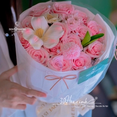 Hoa hồng sáp mix Tulip màu hồng