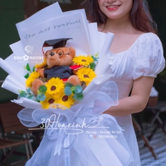 Hoa sáp hướng dương kèm gấu cử nhân tốt nghiệp