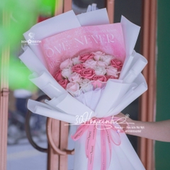 Bó hoa sáp màu hồng mix màu trắng kem