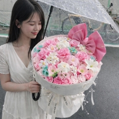 Bó Hoa Sáp Mix Màu Hồng Kèm Nơ To Xinh Xắn