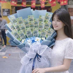 Bó Hoa Tiền 20 Tờ 100k Dáng Đứng Màu Xanh Dương