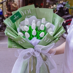 Bó Hoa Tulip Cao Su Non Cao Cấp Màu Trắng Tinh Khôi – Thuần Khiết