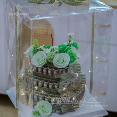 Hộp tiền bánh sinh nhật hình trái tông xanh may mắn