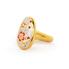 Nhẫn Plum Blossom Mosaic Mother of Pearl Ring Gold Size 9