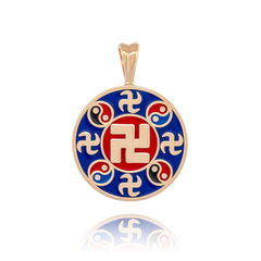 Mặt dây chuyền hình tròn (Wan Enamel Indigo Blue - 18kt Yellow Gold 20mm)