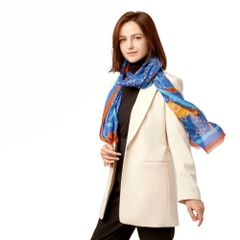 Khăn Cashmere dài Nét Tao Nhã của Người Mãn Châu - Xanh biển