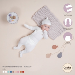 Bộ dài tay cài chéo liền tất không mũ sơ sinh 0-1m Cookie