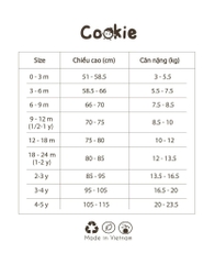 Set dài tay cài giữa kèm mũ bao tay bao chân yếm, quần cạp cao, sơ sinh 0-3m Cookie