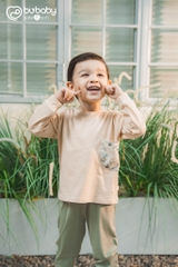 (6M-5Y) Bộ dài tay raglan cài cúc sau túi ngực Dona - Vải sợi tre cotton Bu Baby