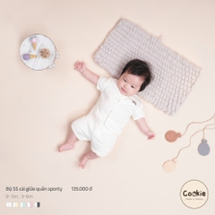 Bộ cộc tay cài giữa quần sporty trắng Cookie