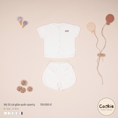 Bộ cộc tay cài giữa quần sporty trắng Cookie