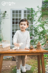 (6M-5Y) Bộ dài tay raglan cài cúc sau túi ngực Dona - Vải sợi tre cotton Bu Baby