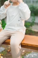 (6M-5Y) Bộ dài tay raglan cài cúc sau túi ngực Dona - Vải sợi tre cotton Bu Baby
