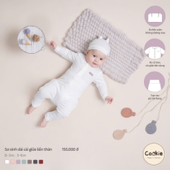 Set kèm mũ - Bộ dài tay cài giữa quần cạp cao kèm mũ sơ sinh 0-1m Cookie