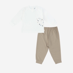 (6M-5Y) Bộ dài tay raglan cài cúc sau túi ngực Dona - Vải sợi tre cotton Bu Baby