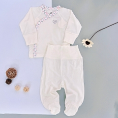 Bộ dài tay cài chéo liền tất Iconic BU Bambus Bubaby cho bé 0-3m