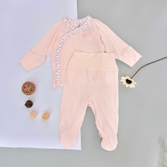 Bộ dài tay cài chéo liền tất Iconic BU Bambus Bubaby cho bé 0-3m