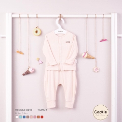 Bộ dài tay cài giữa quần cạp cao sơ sinh 0-3m Cookie