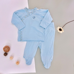 Bộ dài tay cài chéo liền tất Iconic BU Bambus Bubaby cho bé 0-3m
