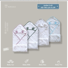 Khăn ủ xô sợi tre lụa 6 lớp có mũ cho bé 75*75cm - Hrnee