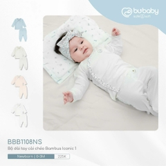 Bộ dài tay cài chéo liền tất Iconic BU Bambus Bubaby cho bé 0-3m