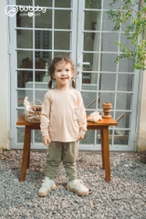 (6M-5Y) Bộ dài tay raglan cài cúc sau túi ngực Dona - Vải sợi tre cotton Bu Baby