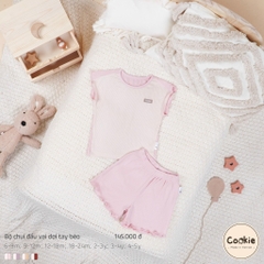 (6M-5Y) Bộ cộc tay chui đầu phối bèo bé gái cotton tăm lạnh Cookie BVDTB-HSSU