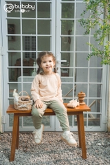 (6M-5Y) Bộ dài tay raglan cài cúc sau túi ngực Dona - Vải sợi tre cotton Bu Baby