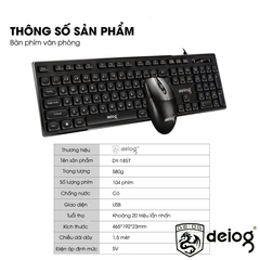Combo bàn phím chuột văn phòng DEIOG DY-815T hàng chính hãng công thái học 1000DPI