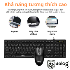 Combo bàn phím chuột văn phòng DEIOG DY-815T hàng chính hãng công thái học 1000DPI